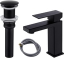 KES Black Lavatory cUPC Certified Bathroom Faucet Single Handle Type Bathroom Sink Drain Without Overflow Matte Black, L3156ALF-BK+S2008D-BK-TEM