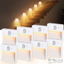 8 Pack Rechargeable Motion Sensor Stair Light for Indoor, RGBW Battery Operated Closet Lights, Stick On Night Lamp, Motion Activated Magnetic Lighting Lamps for Step,Cabinet,Hallway,Bathroom