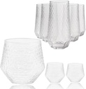 48 Pack Ribbed Origami Ripple Plastic Glasses 24 9oz Stemless Champagne Flutes & 24 12oz Cups BPA-Free, Disposable, Shatterproof Drinkware for Weddings, Bars, Events (Hammered Diamond Clear)