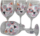 Hand Painted sugar skull cat and fish goblets. set of 4