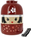 JapanBargain 3373, Japanese Cute Kokeshi Doll Lunch Box Bento Box, Red Kokeshi Geisha Doll with Sakura Pattern, Made in Japan