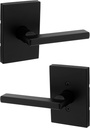 Kwikset Halifax Interior Passage Door Handle, Lever For Closet and Hallway Doors, Reversible Non-Locking Handle Lever, Matte Black, with Microban Protection