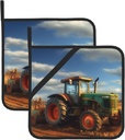 Fantasy Farm Tractor Pot Holders Set of 2,Heat Resistant Kitchen Potholder Non-Slip Cotton Lining Oven Hot Pads for Microwave Cooking Baking BBQ