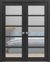 SARTODOORS Quadro 4522 | Double Swing Interior French Doors with Glass, MDF, Prehung, Hardware Included, 72x96, Black, Modern