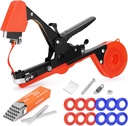Plant Tying Machine, Garden Tapetool Tapener Gun with 12 Rolls of Tape, 1 Box Staples and 1 Replacement Blade for Vegetables, Grape, Tomato, Cucumber, Pepper and Flower Planting (Red)