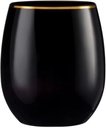 Disposable Plastic Elegant 12 Oz Black Stemless Wine Goblets with Gold Rims - Set of 6 | Perfect for Parties & Special Occasions