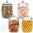 4 Pcs Plastic Candy Jars Cookie Jars with Airtight Lids, 76 Oz Food Organization Canisters for Kitchen, Clear Decorative Apothecary for Cookie, Candy, Sugar, Coffee, Nuts (4 Jars 76Oz+1 Scoops)