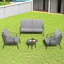 Luxury 4 Pieces Patio Furniture with Loveseat Sofa,Truly Waterproof Outdoor Sectional Furniture with Thick Washable Olefin Cushions,Metal Patio Conversation Sets,Rust-Free,All Weather for Porch Garden