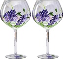 SKINFORD 2PCS Hand Painted Flower Wine Glass Rose Stemmed Wine Glasses Flower Goblet Butterfly Wine Glass Cocktails Novelty Gift for Birthdays Weddings Rustic Country Farmhouse (Lavender)