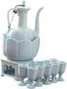 Ceramic Sake Set Drink Warmer Set Multifunctional for Drinking with 10 Cups with Warmer Pot for Office Friends Tea Party Bar, Style A