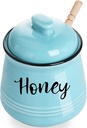 HAOTOP Farmhouse Porcelain Honey Jar with Dipper and Lid Set 12oz,Easy to Clean (Turquoise)