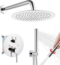 Airuida Shower Fixtures 2 Functions Shower Faucet Set Wall Mounted for Bathroom High Pressure Brass Handheld Shower with Rough-in Valve Round Rainfall 12 Inch Shower Head Chrome Polish
