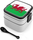 Flag of Wales Britain Portable Bento Box with Handle 2 Compartment Leak-Proof Stackable Lunch Box for Work Picnic Camping