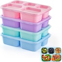 Bento Lunch Box Reusable Snack Containers, 4 Pack, 5 Compartments Meal Prep Containers, Microwave Dishwasher Safe Lunch Box with Spoon, Fork, Food Picks for Kids and Adults at School, Work, Travel