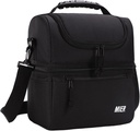 MIER 2 Compartment Lunch Bag for Men Women, Leakproof Insulated Cooler Bag for Work, Black