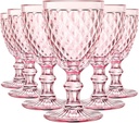 Lallisa 6 Pcs Pink Wine Glass Set Vintage Glassware Pink Goblets 8 oz Embossed Drinking Glass with Stem High Clear Stemmed Cups Goblet for Wedding Party Banquet Feast Bar, Daily Use