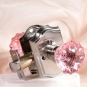 Crystal Door Knobs, Stain Nickel Pink Glass Door Knobs Interior Rose Shape with Lock Privacy Function, Vintage Antique for Bedroom Bathroom