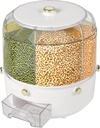 13Lbs Cereal Dispenser 6-Grid 360° Rotating Dry Food Dispenser Large Capacity Rice Grain Storage Container Round Food Nuts Beans Storage Case with Independent Buttons (White)