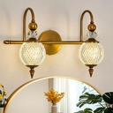 Vintage Vanity Light 2 Lights Gold Bathroom Light Fixtures Over Mirror with Acrylic Globe Shade