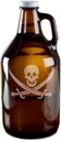Skull And Crossed Pirate's Swords Hand-Made Etched Glass Beer Growler 64 oz