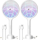 2Pack Electric Fly Swatter,4000V Bug Zapper Racket with 1500mah Battery Rechargeable,2 in 1 Fly Zapper & Purple Mosquito Killer Lamp with 3 Layers of Safety Net Suitable for Indoor and Outdoor