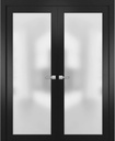 SARTODOORS Planum 2102 | Double Swing Interior French Doors with Glass with Frosted Glass, Solid Wood, Prehung, Hardware Included, 48x80, Black, Modern