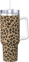Gold Glitter Black Leopard 40 Oz Tumbler With Handle And Straw Lid, Insulated Reusable Stainless Steel Travel Mug Iced Tea Or Coffee, Smoothie And More
