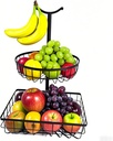 Fruit Basket 2 Tiers Detachable Hook for Kitchen Counter Storage Organizer with Banana Hook, Extra Large Fruit Bowl with Banana Holder and Veggie Tray, Snack Hanging Wire Basket