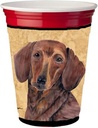 Caroline's Treasures SC9137RSC Dachshund Red Cup Hugger Cup Cooler Sleeve Hugger Machine Washable Drink Sleeve Hugger Collapsible Insulator Beverage Insulated Holder