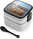 Seashells on The Beach Bento Box with Spoon, 2-layer Stackable Lunch Box Leak Proof with Invisible Handle, Insulated Food Storage for Office, Picnic & Travel