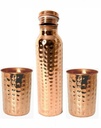 900 ml Hammered Pure Copper Water Bottle & 2 Hammered Glass Set Of 2