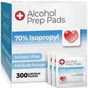 Alcohol Wipes individually Wrapped - 300 Pack Isopropyl Alcohol Wipes, Alcohol Prep Pads, Great for Home, Medical and First Aid Kits, Individually Wrapped Swabs