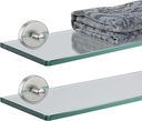 JQK Bathroom Glass Shelf, Tempered Glass Shower Storage 20 by 5 inches, 304 Stainless Steel Brushed Finish Wall Mount, 2 Pack, TGS101L20-BN-P2