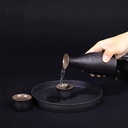 9 Piece Set Japanese Sake Set, Including 1 Hip Flask, 1 Warm Wine Jug,6 Wine Glass,1 Wine Plate - Black Ceramic for Home Traditional Hand Painted Sake Set