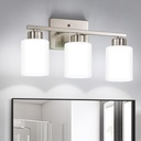 Brushed Nickel Bathroom Light Fixtures, 3-Light Modern Vanity Light Over Mirror, Wall Sconces with Milky White Frosted Glass Shades, E26 Socket (Bulbs Not Included)