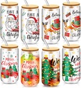 8 Pcs Christmas Glass Cups with Lids Straws Brushes, Ice Coffee Glasses16 oz Christmas Mason Jars Gifts for Teacher Nurse Friends Women Kids Men Coffee Cups Tea Bubble Tea Juice