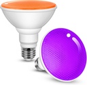 JandCase Orange and Purple Halloween Light Bulbs Outdoor, LED PAR30 Flood Lights 12W(100W Equivalent), E26 Colored Light Bulbs for Porch Lighting, Party Decor, Courtyard, Not-Dimmable, 2 Pack