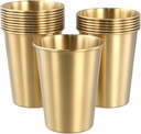 HOIGON 16 Pack 12oz Stainless Steel Cups, Gold Shatterproof Metal Drinking Cups, Stackable Stainless Steel Tumblers for Travel, Camping, Outdoor Activities
