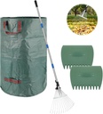Metal Leaf Rake with Adjustable Handle,SAN LIKE 68 inch Garden Rake Set with 32 Gallon Leaf Bags Leaf Scoops,Heavy Duty Yard Rakes for Gardening Lawns Yard Outdoor Camping