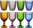 WHOLE HOUSEWARES Colored Tumblers & Water Glasses Set of 4 Multi Colors Drinking Glasses (12 OZ) and Vintage Style Colored Glass Water Goblet Set of 4 Multi Colors Drinking Glasses (11 OZ)