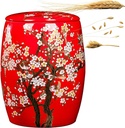 Large Rice Bucket 5KG/10KG/15KG/25KG Food Storage Containers Ceramic Grain Storage Bin Classic Food Dispensers for Rice Beans Grains Small Dry Food(Dark Red,10KG)