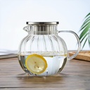 42oz Glass Water Pitcher with Stainless Steel Strainer Lid, Hot/Cold Water Jug, Juice Beverage Carafe (Clear)