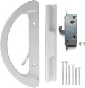 Sliding Door Handle Set with Mortise Lock - Replace Patio Glass Door Handles Quickly and Easily – White Diecast, Non-Keyed, Fits 3-15/16” Hole Spacing