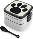 Black And White Paw Print Bento Box with Spoon, 2-layer Stackable Lunch Box Leak Proof with Invisible Handle, Insulated Food Storage for Office, Picnic & Travel