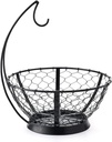 Mikasa Gourmet Basics Fruit Basket with Banana Hook - Decorative Black Wire Fruit Storage Basket for Kitchen, Versatile Fruit and Vegetable Basket Holder with Modern Design (14.75" x 12")