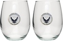 Air Force Wings Stemless Glass Goblets – Set of 2 | 15 OZ Goblet Wine Glasses | Expertly Crafted Pewter Glass