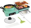 KOCASO 3-in-1 Electric Hot Pot with Grill 1600W, Smokeless Korean BBQ Grill, Shabu Shabu Hot Pot & Non-Stick Griddle Combo with Independent Temperature Control, Multi Cooker for 3-5 People