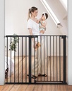 COMOMY 36" Extra Tall Baby Gate for Stairs and Doorways - Fits 29.5" to 48.8" Wide Openings, Auto Close Extra Wide Dog Gate for House, Pressure Mounted Easy Walk Through Pet With Door, Black