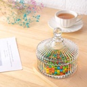 Glass Candy Dish With Lid Clear Sugar Storage Box Crystal Covered Candy Bowl Apothecary Food Buffet Container Holder For Decorative Flour Cookie and Sugar, M
