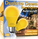 Dusk to Dawn Bug Light Bulb Outdoor,2 Pack Amber Bug Light Bulb,Auto On/Off,10W(100W Equivalent),E26 Base,Bug Lights for Outside.Home Hallway Porch Lights.Decorative Lamps.Bedroom